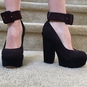 Dolce Vida Dark Maroon and Black Ankle Strap Heels
